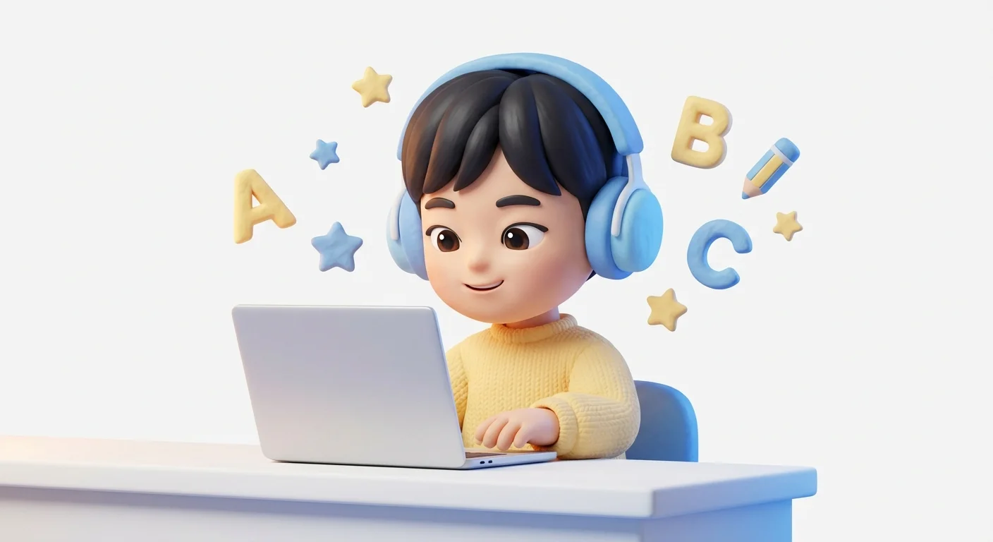 화상영어 수업을 즐기는 아이 캐릭터